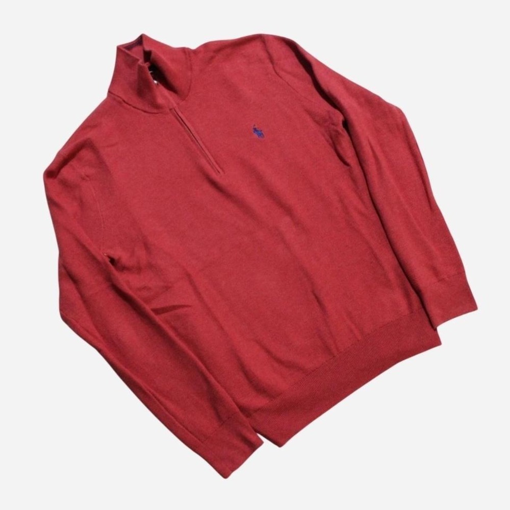 Mens Y2K Style Preppy Professional Polo Ralph Lauren Pink 1/4 Zip Sweater